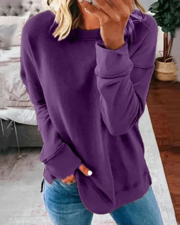 Bianca Cotton Relaxed Fit Sweatshirt | Crewneck Side Slit Sweatshirt