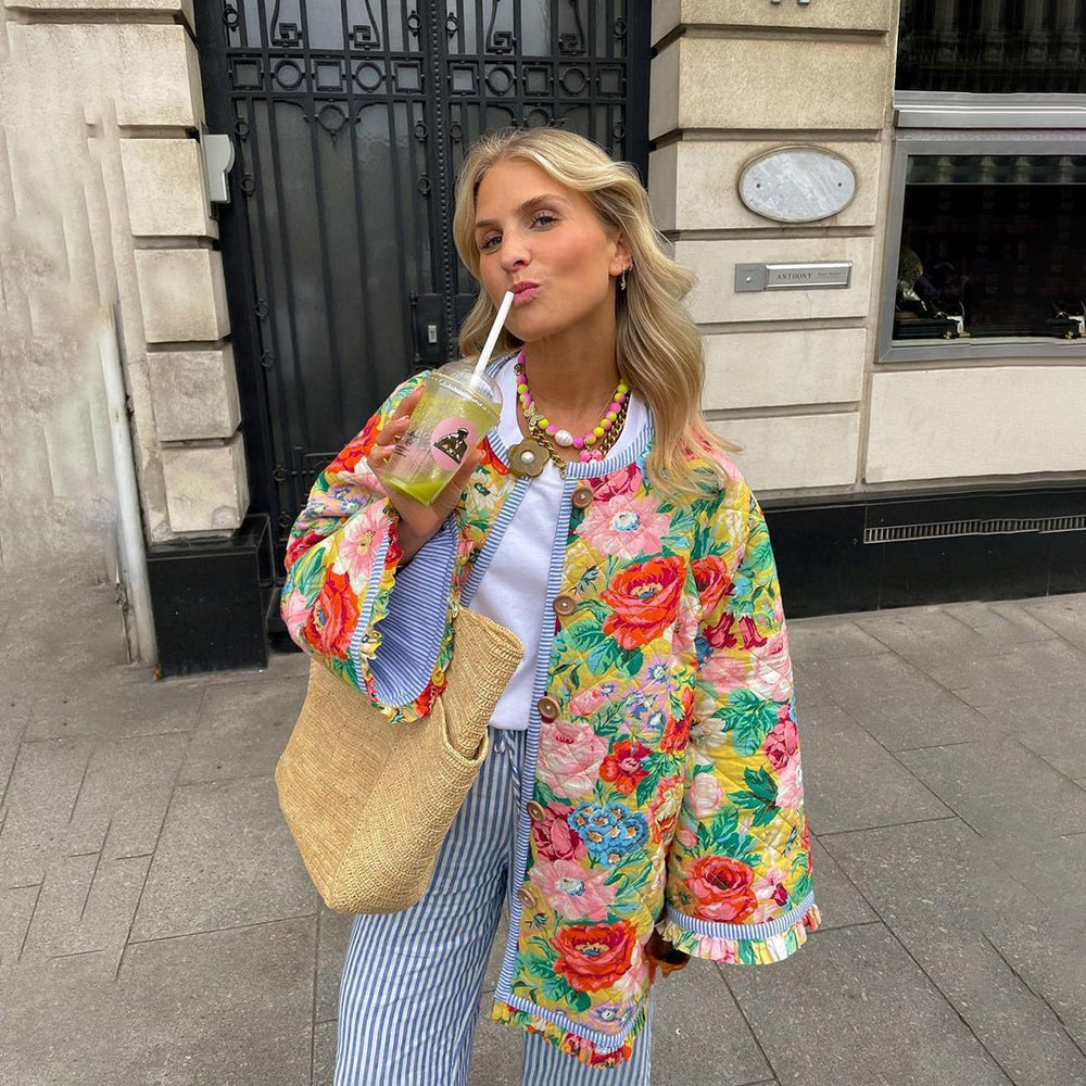 Isabella Cotton Quilted Jacket | Oversized Floral Button Jacket