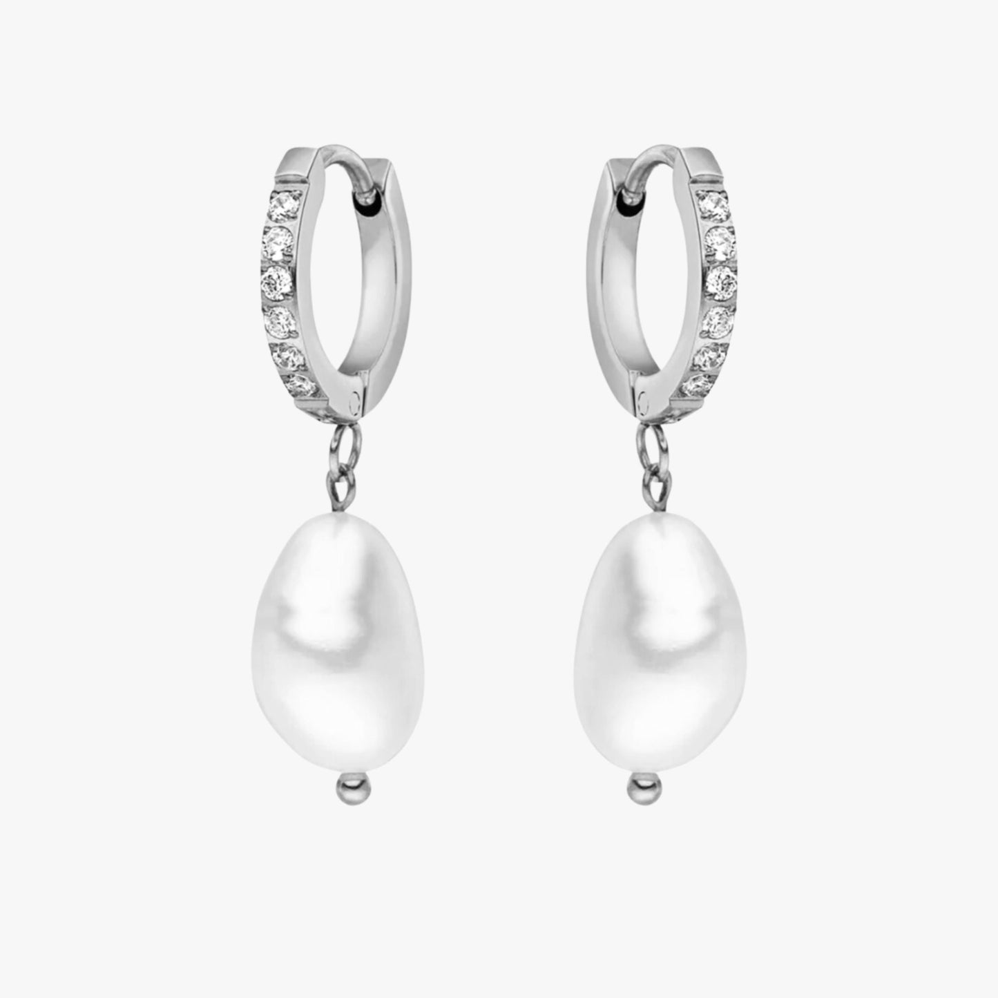 Silver Pearl Hoops