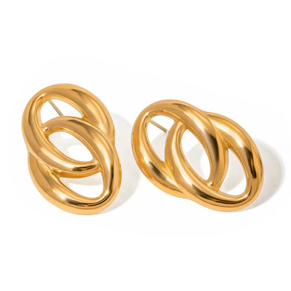 Gold-Plated Double Oval Earrings - Ava