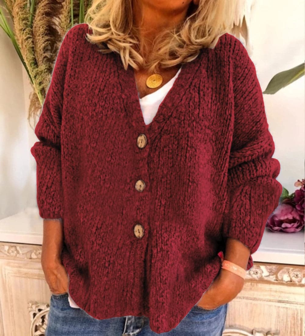 Isabella Wool Chunky Knit Cardigan | Relaxed Fit V-Neck Cardigan