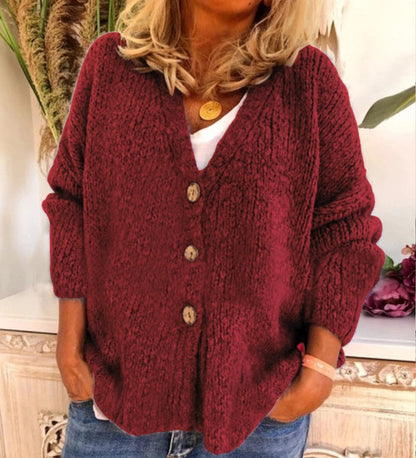 Isabella Wool Chunky Knit Cardigan | Relaxed Fit V-Neck Cardigan