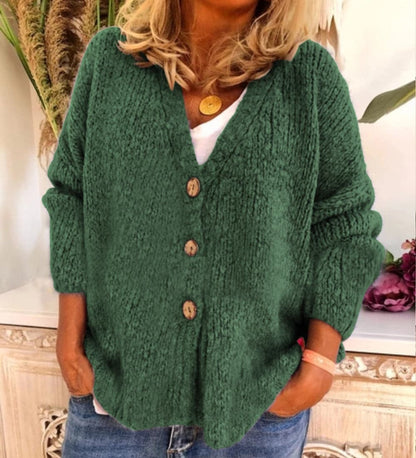 Isabella Wool Chunky Knit Cardigan | Relaxed Fit V-Neck Cardigan