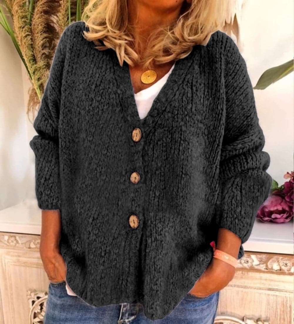 Isabella Wool Chunky Knit Cardigan | Relaxed Fit V-Neck Cardigan