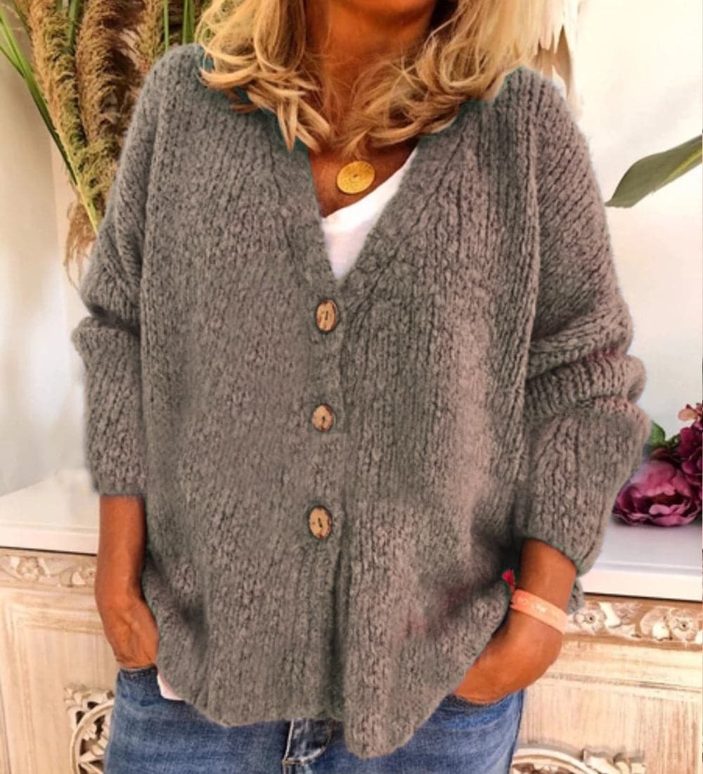 Isabella Wool Chunky Knit Cardigan | Relaxed Fit V-Neck Cardigan