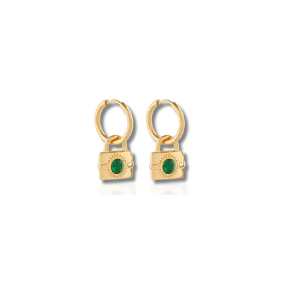 Gemstone Lock Hoop Earrings - Kaia