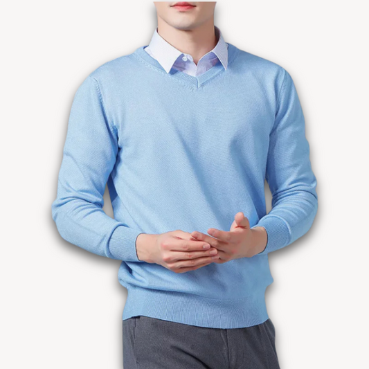 Joshua Wool V-Neck Sweater | Slim Fit Ribbed Trim Sweater