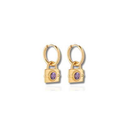 Gemstone Lock Hoop Earrings - Kaia
