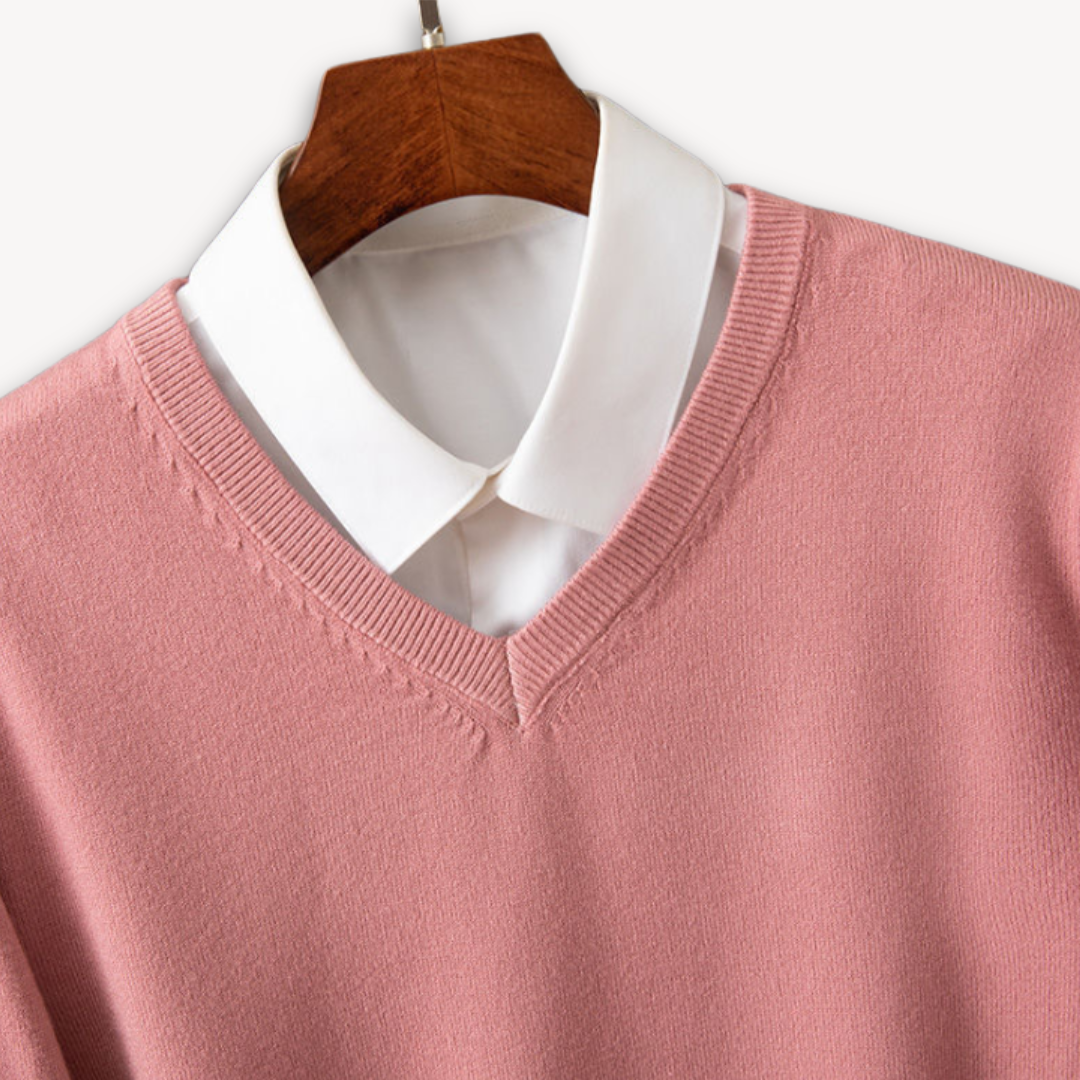 Joshua Wool V-Neck Sweater | Slim Fit Ribbed Trim Sweater