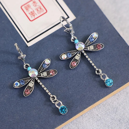 Silver Dragonfly Drop Earrings - Noelle