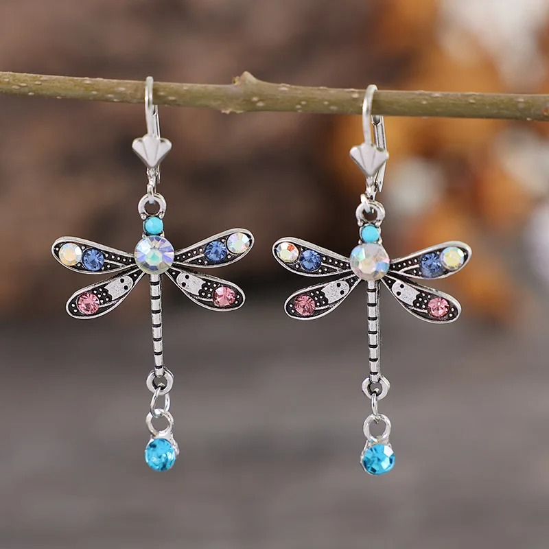 Silver Dragonfly Drop Earrings - Noelle