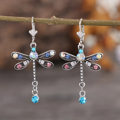 Silver Dragonfly Drop Earrings - Noelle