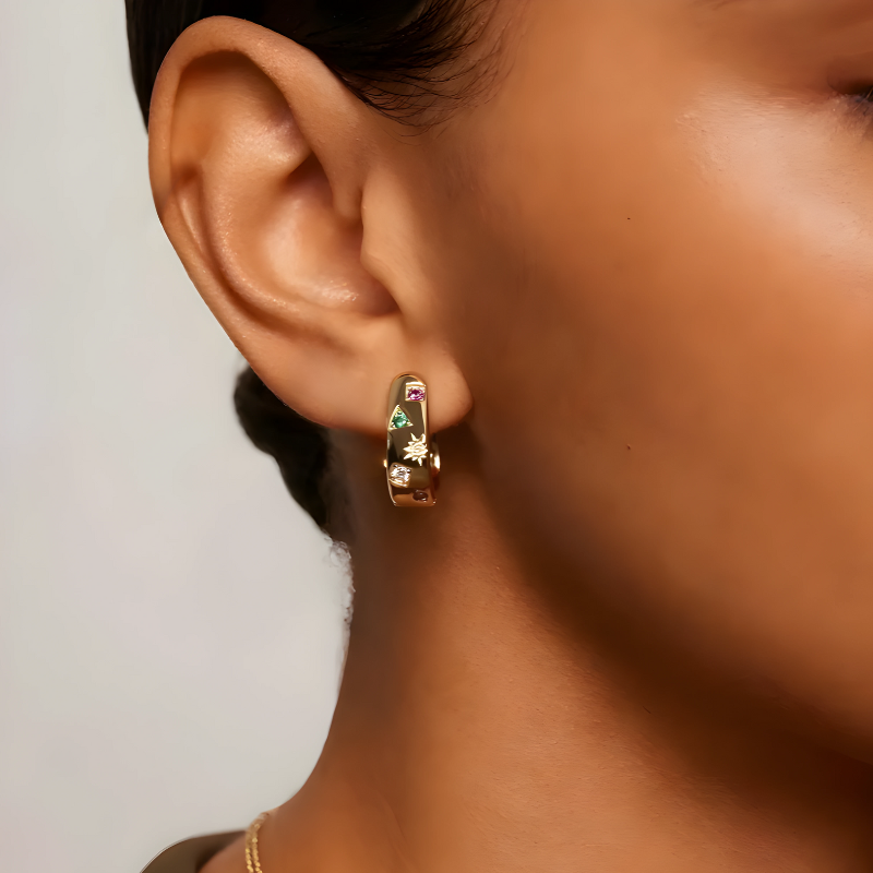 Vibrant Multicolor Cubic Zirconia Huggie Earrings - Mila