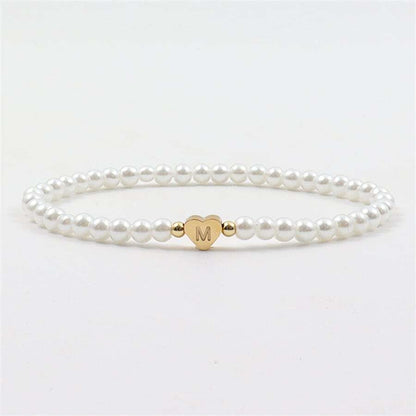 Engraved initial bead bracelet - Personalised heart bead bracelet