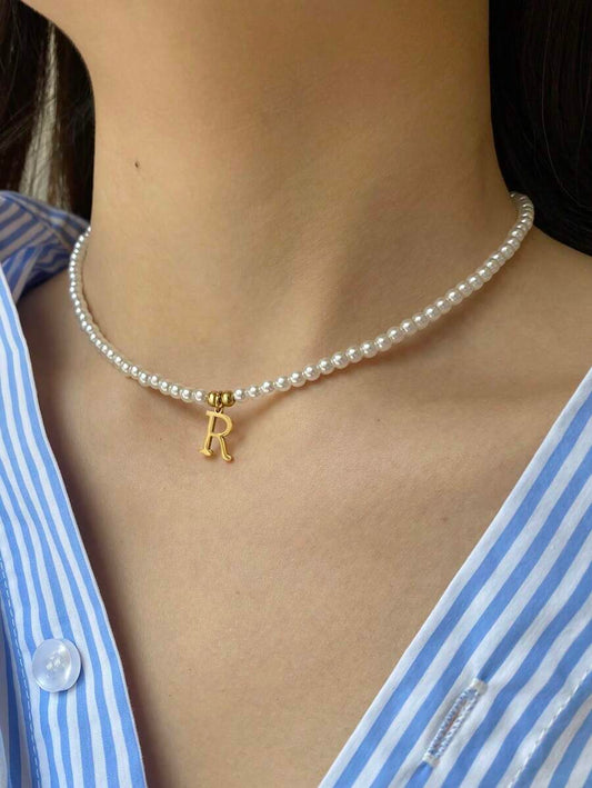 Pearl necklace with initials - Personalised necklace with pearls