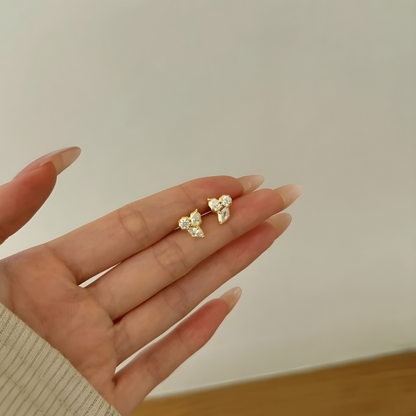 Gold Irregular Leaf Zircon Earrings - Stacey