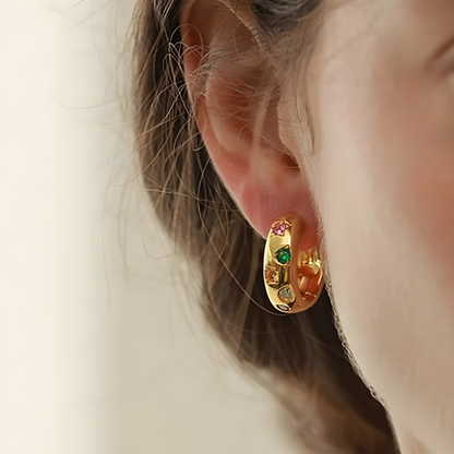 Vibrant Multicolor Cubic Zirconia Huggie Earrings - Mila