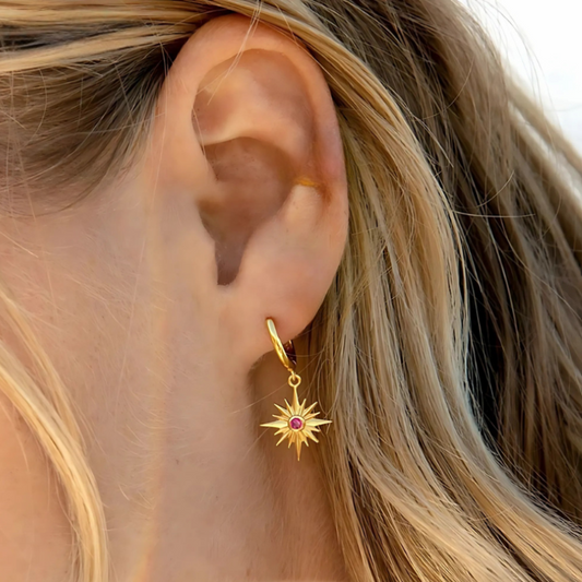 Gold-Plated Starburst Hoop Earrings with Zircon - Stella