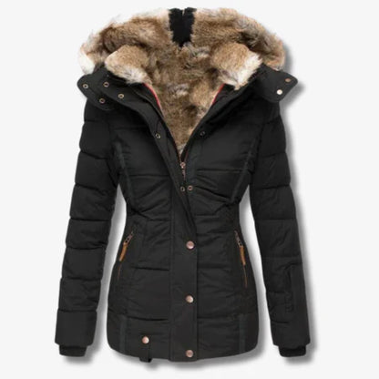 Isla Fitted Puffer Jacket | Quilted Faux Fur Hood Jacket
