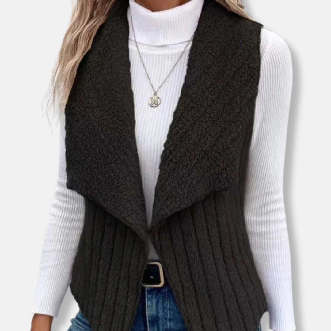 Isabella Cotton Sleeveless Vest | Shawl Collar Ribbed Vest