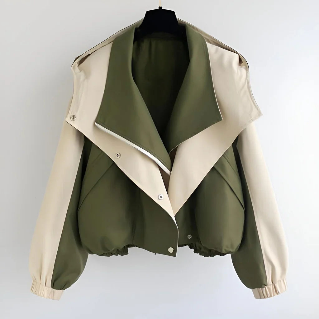 Rosie Nylon Blouson Jacket | Two-Tone Lapel Collar Jacket