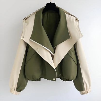 Rosie Nylon Blouson Jacket | Two-Tone Lapel Collar Jacket