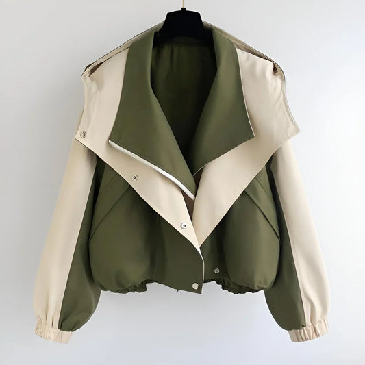 Rosie Nylon Blouson Jacket | Two-Tone Lapel Collar Jacket