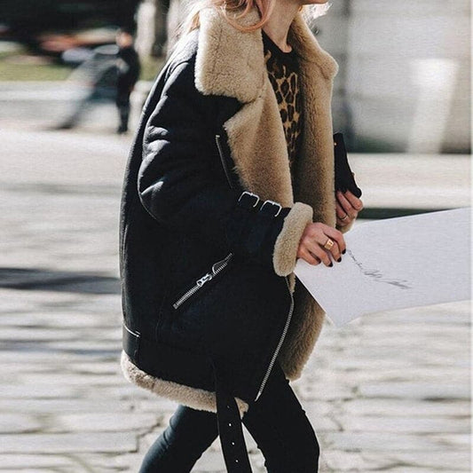 Rosie Leather Aviator Jacket | Shearling Trim Relaxed Fit Jacket
