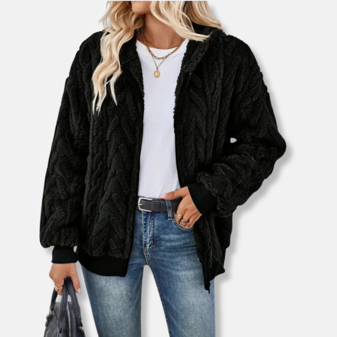 Rosie Fleece Hooded Jacket | Oversized Chevron Zip Jacket