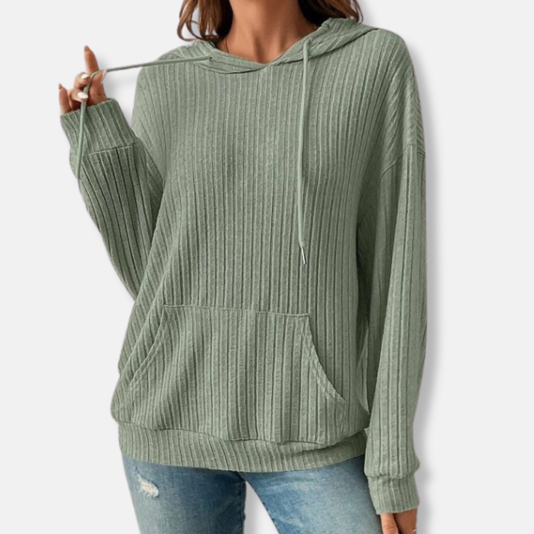 Amelia Cotton Relaxed Fit Hoodie | Ribbed Drawstring Hoodie