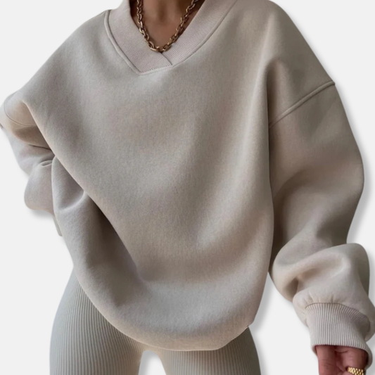 Daisy Fleece Oversized Sweatshirt | Casual Ribbed Detail Sweatshirt