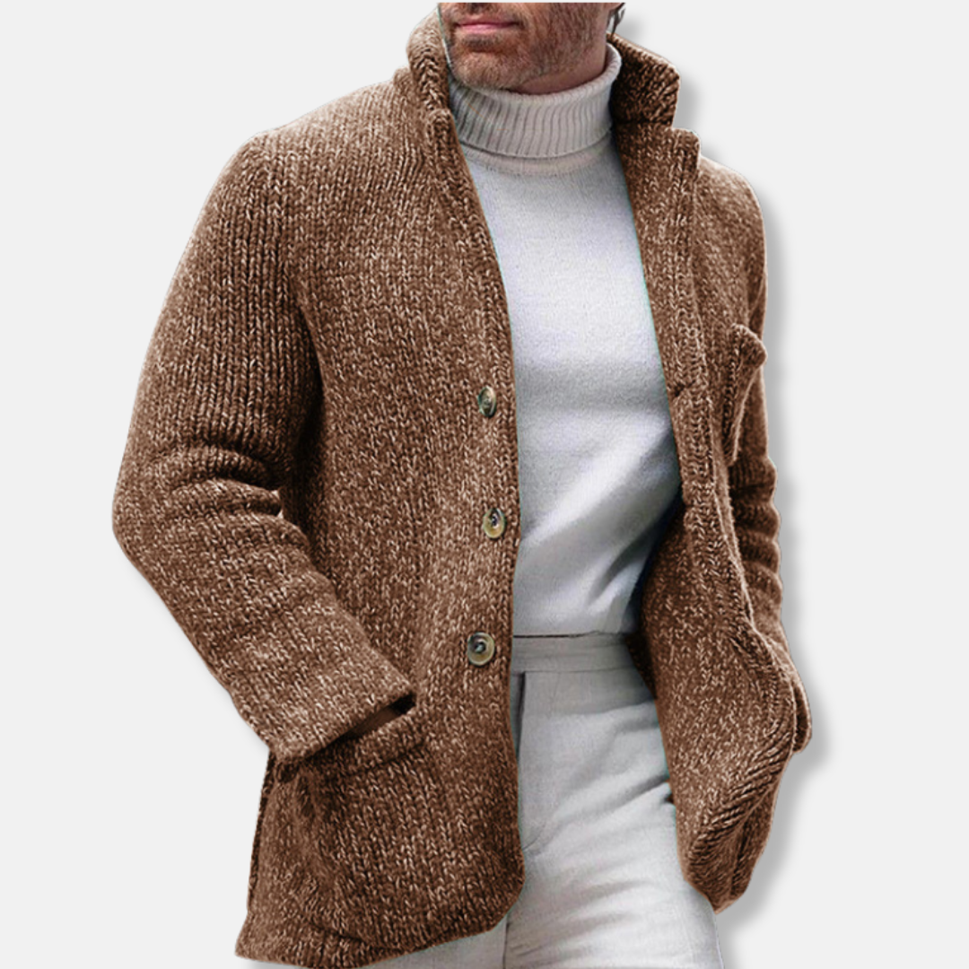 Sebastian Wool Knit Jacket | Stand Collar Patch Pocket Jacket