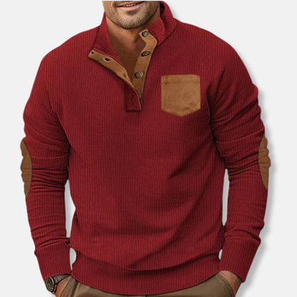 Harry Cotton Henley Sweatshirt | Ribbed Stand Collar Sweatshirt