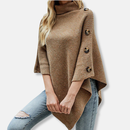 Isabella Wool Oversized Poncho | Turtleneck Cape Sleeve Poncho