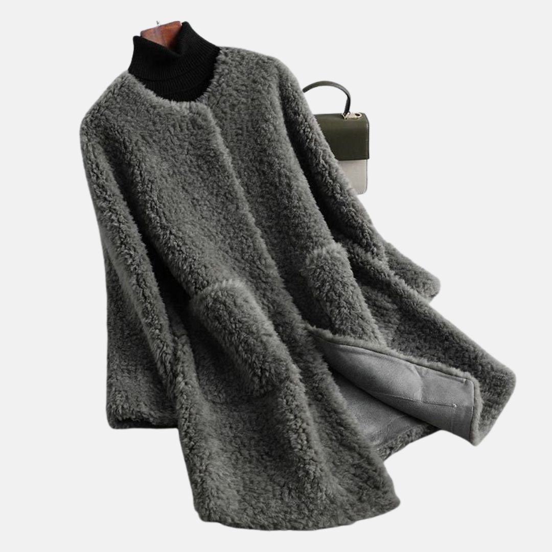 Olivia Fleece Mid-Length Coat | Relaxed Fit Open Front Coat