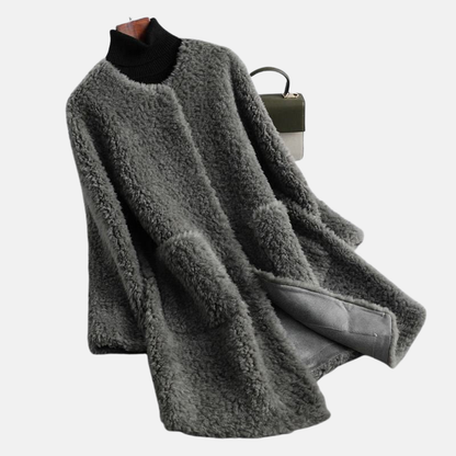 Olivia Fleece Mid-Length Coat | Relaxed Fit Open Front Coat