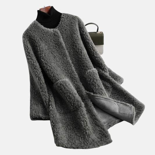Olivia Fleece Mid-Length Coat | Relaxed Fit Open Front Coat