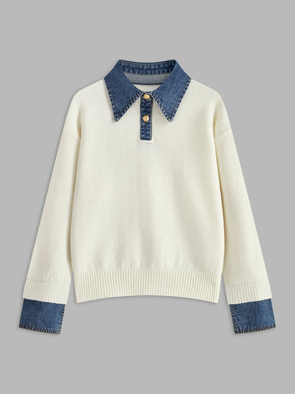 Isla Cotton Polo Sweater | Relaxed Fit Button Front Sweater