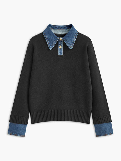 Isla Cotton Polo Sweater | Relaxed Fit Button Front Sweater