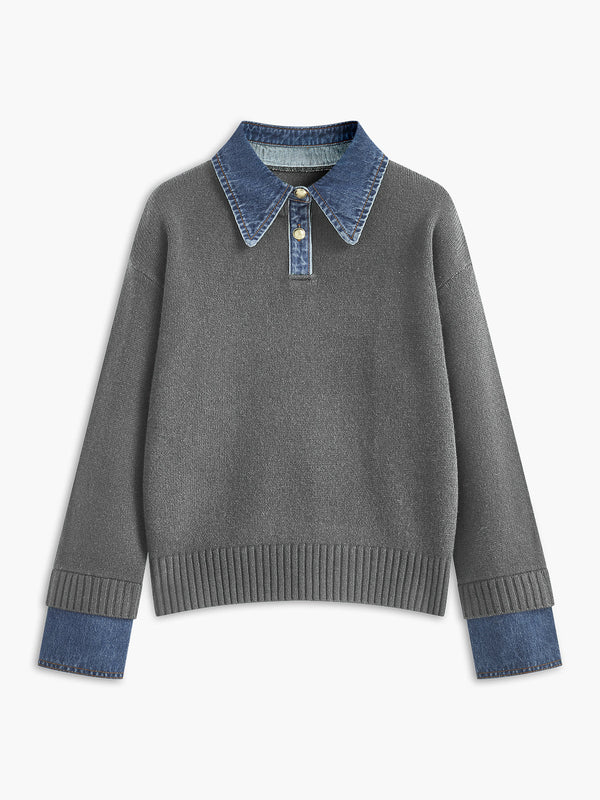 Isla Cotton Polo Sweater | Relaxed Fit Button Front Sweater