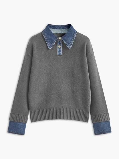 Isla Cotton Polo Sweater | Relaxed Fit Button Front Sweater
