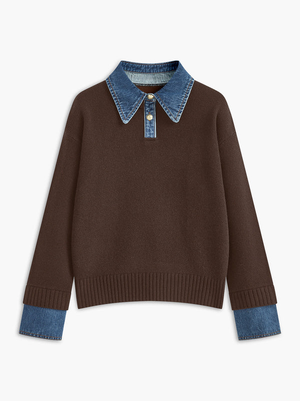 Isla Cotton Polo Sweater | Relaxed Fit Button Front Sweater