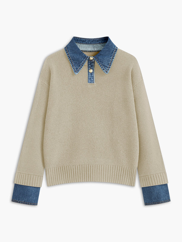 Isla Cotton Polo Sweater | Relaxed Fit Button Front Sweater