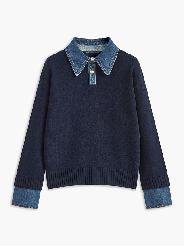 Isla Cotton Polo Sweater | Relaxed Fit Button Front Sweater