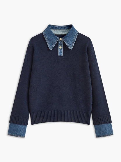 Isla Cotton Polo Sweater | Relaxed Fit Button Front Sweater