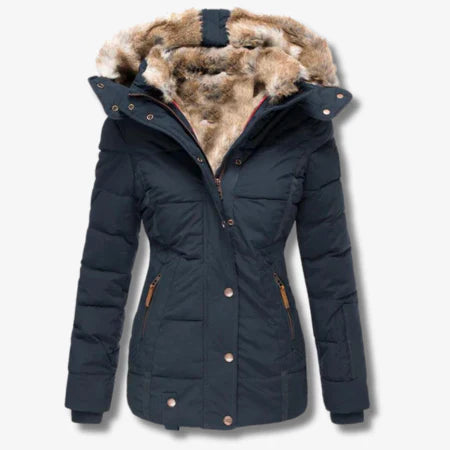 Isla Fitted Puffer Jacket | Quilted Faux Fur Hood Jacket