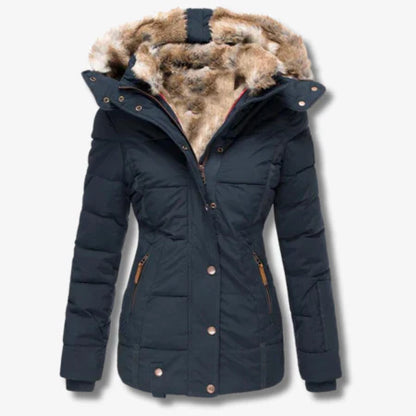 Isla Fitted Puffer Jacket | Quilted Faux Fur Hood Jacket