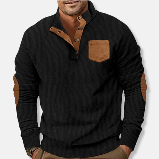 Harry Cotton Henley Sweatshirt | Ribbed Stand Collar Sweatshirt