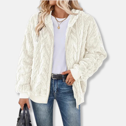 Rosie Fleece Hooded Jacket | Oversized Chevron Zip Jacket