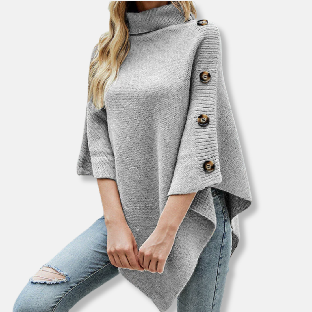 Isabella Wool Oversized Poncho | Turtleneck Cape Sleeve Poncho